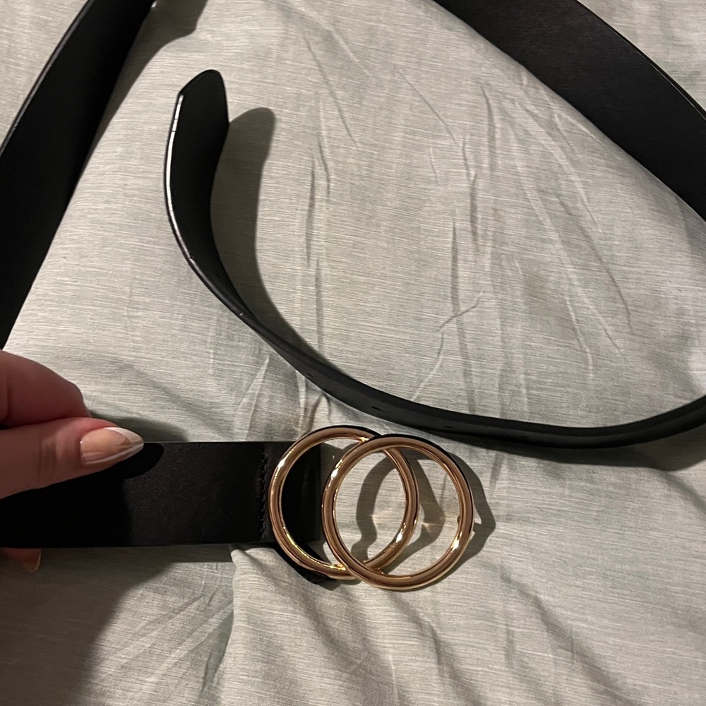 Elegant Black Belt with Gold Buckle